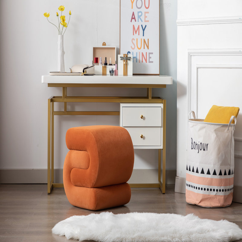 Tabouret de maquillage en S en forme de S, repose-pieds confortable et élégant, Velours orange