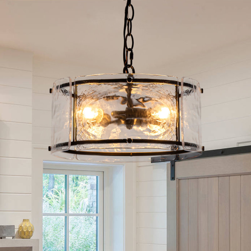 Jairdan 3-light Glass Drum Pendant, Matte Black
