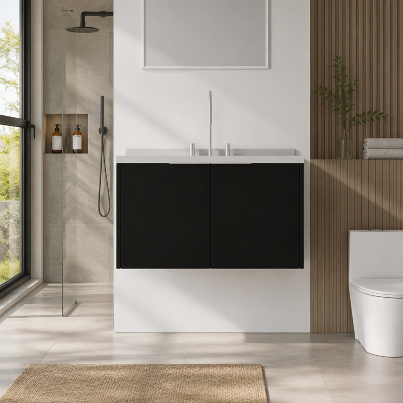 Freestanding Standard With Stone Top, Black, 36" W
