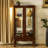 Floor Mounted Curio Cabinet With Mirrored Back And Adjustable Glass Shelves In Walnut Shelf Storage Space-120258979