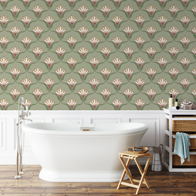 Shanghai Wallflower 10' L x 24" W Wallpaper Roll, Herbal, Premium Paper