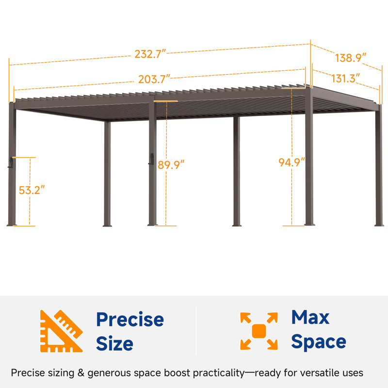 Metal Frame Outdoor Pergola with Adjustable Louvered Roof, All-Weather Patio Pergola for Deck Backyard Garden, 12' x 20'