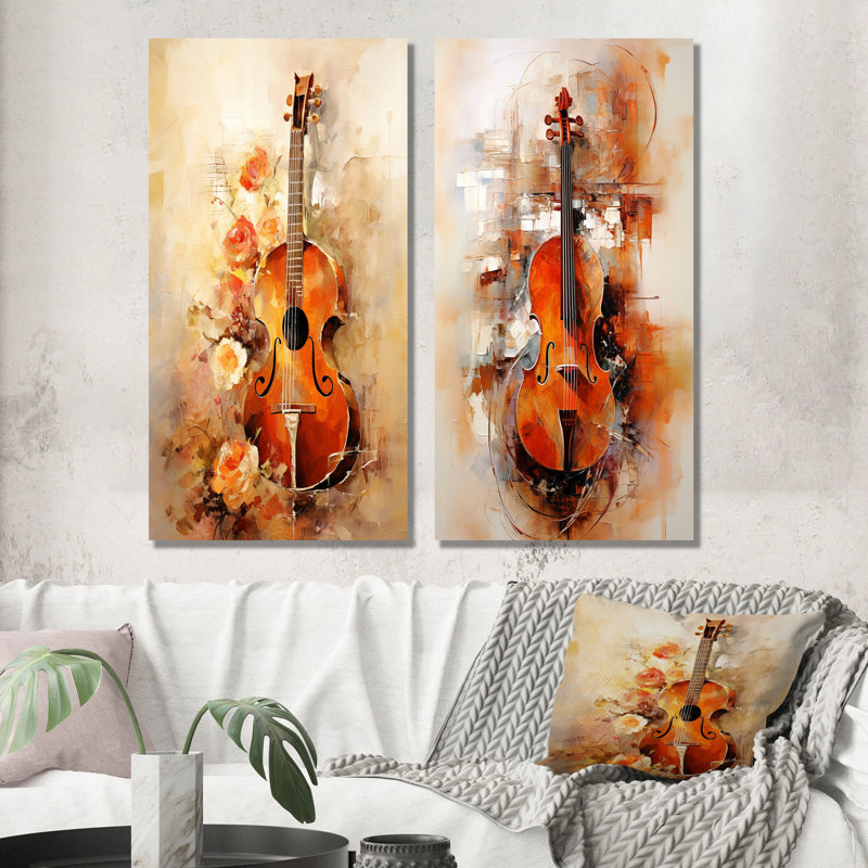 Violon mandoline Melody Sienna Serenade - ensemble de 3 reproductions d'art mural en métal, H 28 po x l 24 po