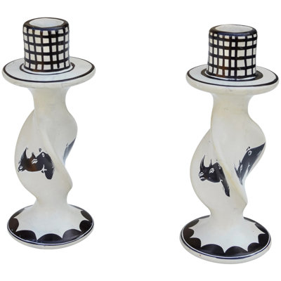 Porte-bougies en pierre de savon vintage à motif de rhinocéros d'Afrique de l'Ouest vintage - S / 2