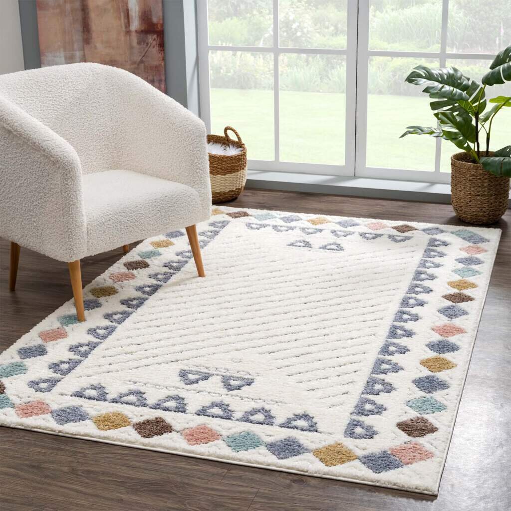 Teppich Focus 3034 Hochflor Boho Wohnzimmer Creme Hochtief-Muster/ 3D-Effekt Stephenson