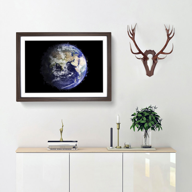 Planet Earth in Space - Picture Frame Painting Print, 36cm H x 48cm W x 2cm D, Walnut Framed