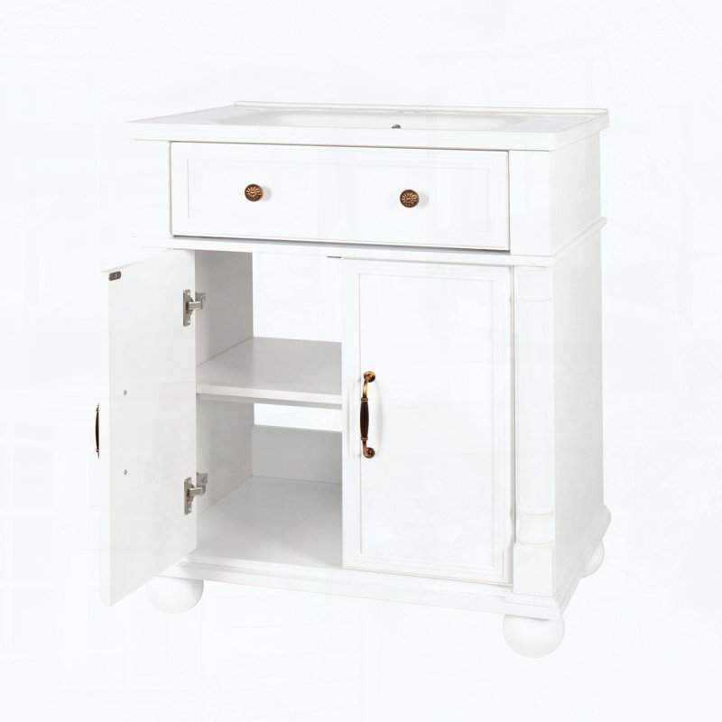 Meuble-lavabo Mid-Century avec base romaine, blanc, Blanc