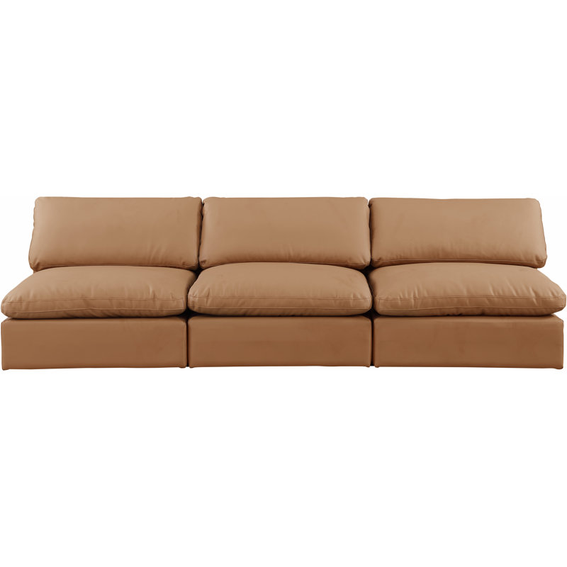 Canapé modulaire 120 po à accoudoirs carrés en similicuir, Cuir cognac végétalien