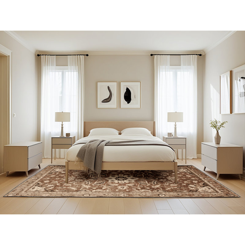 Machine Washable Persian Brown Area Rug, Rectangle 5' x 8'