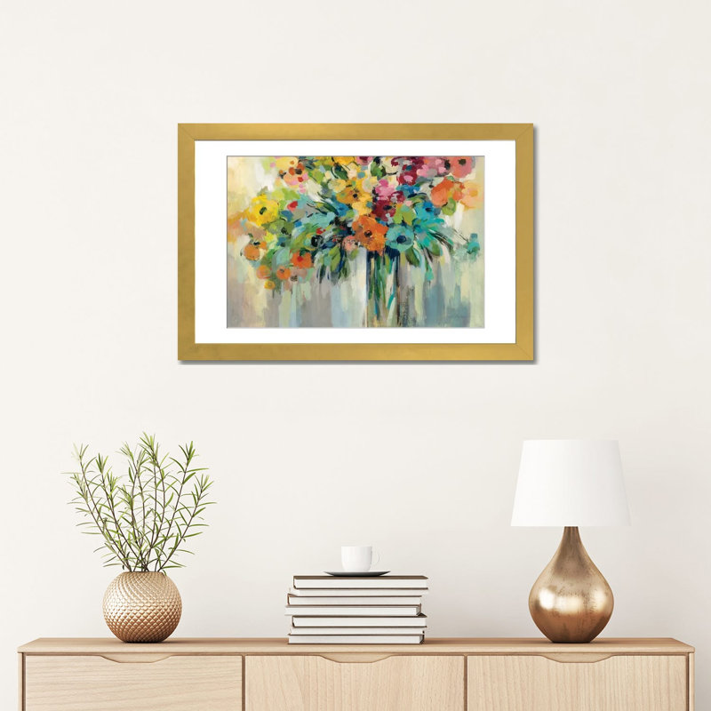 Nuage de fleurs par Silvia Vassileva - impression, H 16 po x l 24 po x P 1 po, Papier avec cadre doré, Pas de tapis