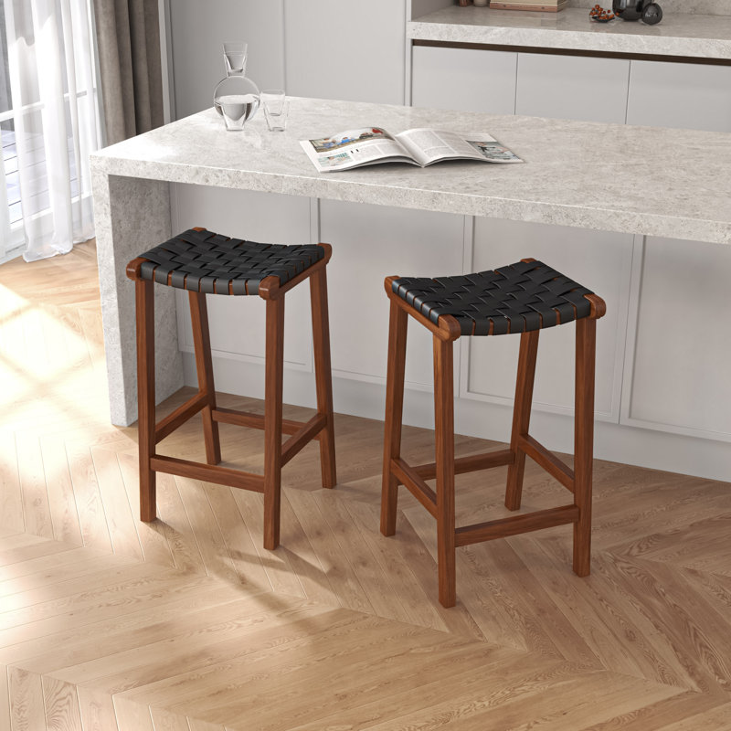 Tabouret de bar et de comptoir en cuir véritable Winnetka, Tabouret de bar (siège d'une hauteur de 29 po), Noir