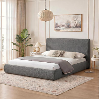 Bed Frame with Upholstered Headboard, Modern Cloud Platform Bed