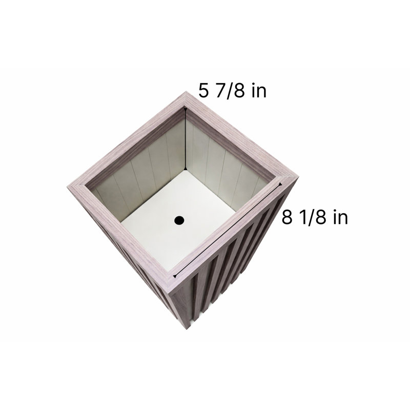 Ash Brown Square Column Planter Grove Lightweight Aluminum Long - Term Use Pre Cut Drainage Modern Solid Wood Finish Adjustable Tray Plastic For Water Rubber Feet Surfaces In Structure Opening Tone
