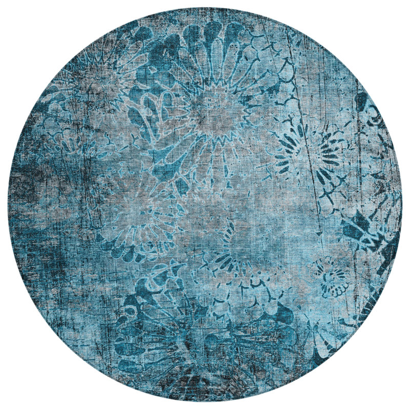 Machine Washable Indoor/Outdoor Derrick ACN2224 Floral Rug, Round 8'