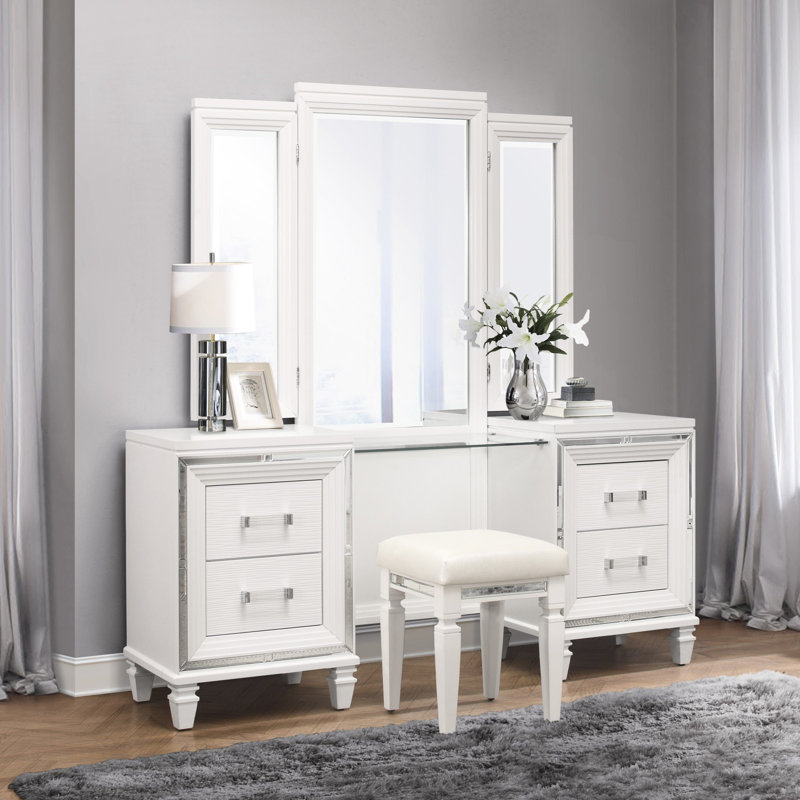 Tabouret de coiffeuse Modern, Blanc, Blanc