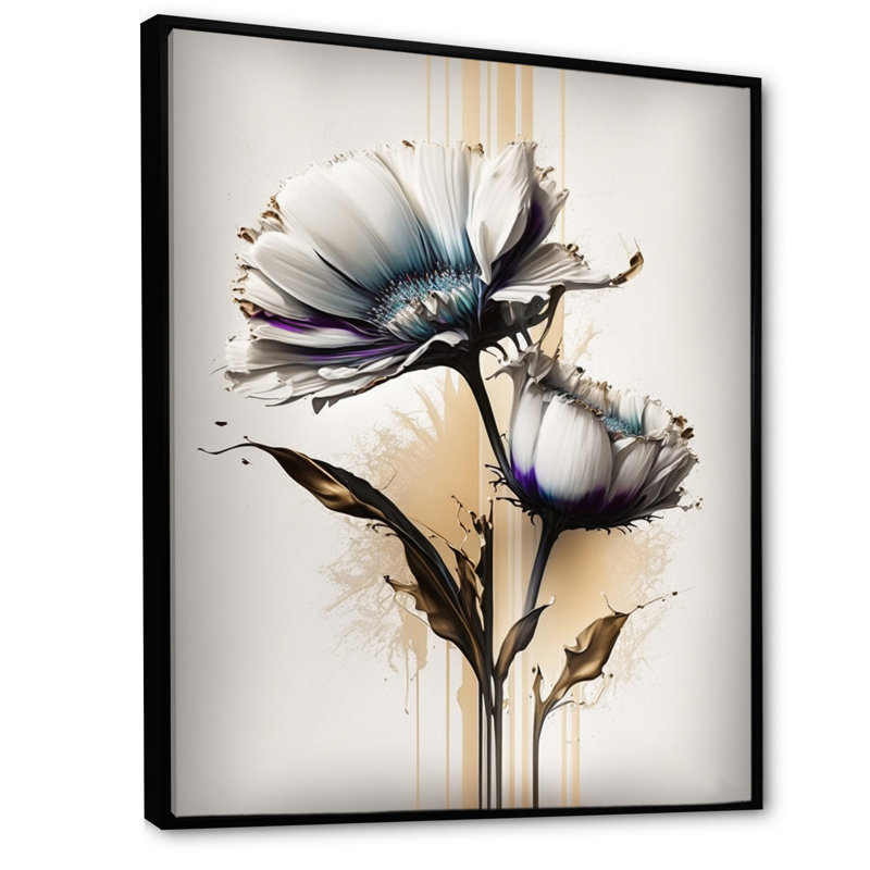 Marguerite blanche sur une peinture beige doré - impression sur toile, H 44 po x l 34 po x P 1,5 po, Cadre flottant noir