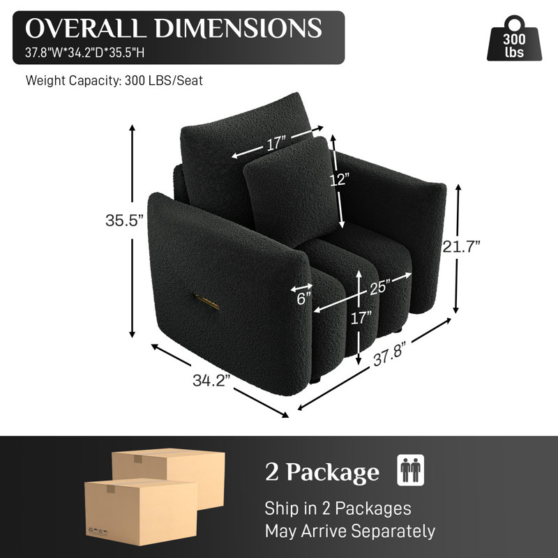 Fauteuil d'appoint rembourré 38 po, Noir