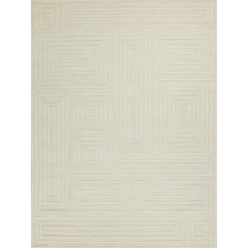 Teton Handmade New Zealand Wool Beige/Ivory Area Rug, Rectangle 10' x 14'