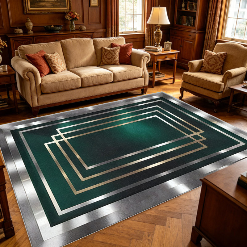 Green Art Deco Geometric carpet-easy to clean, machine-washable, soft and comfortable; suitable for door mats, kitchens, living rooms, bedrooms, corridors, and laundry areas. Easy to clean, durable carpet for home decoration.