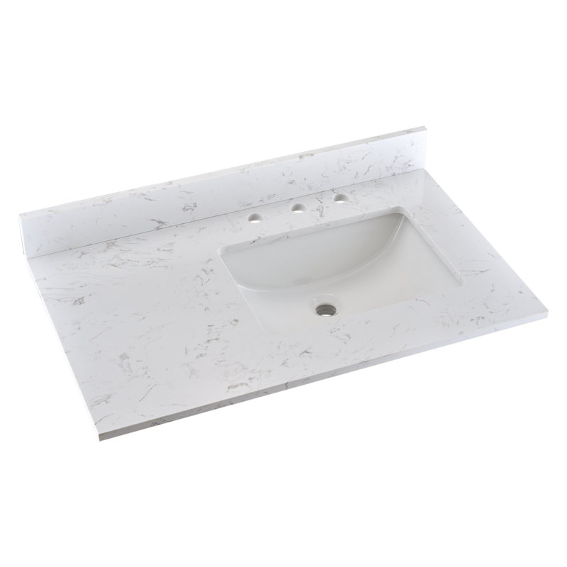 Plateau de meuble-lavabo simple 36 po en blanc avec lavabo