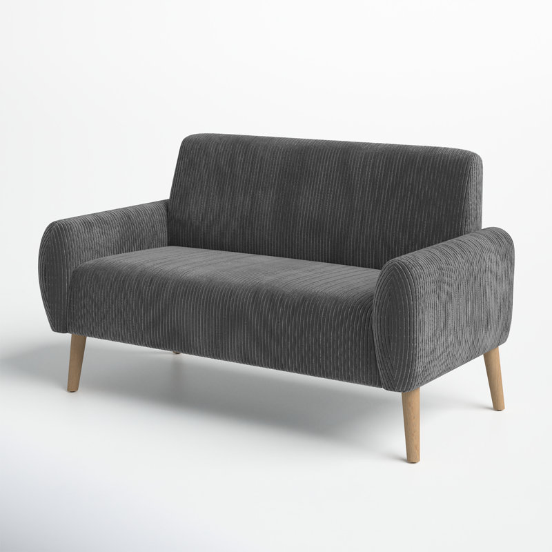 Paschall 57" Round Arm Loveseat, Dark Gray Corduroy