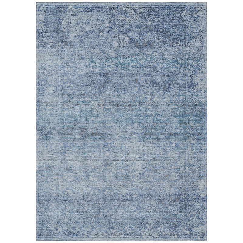 Machine Washable Indoor/Outdoor Xhevrie Blue Rug, Rectangle 8' x 10'