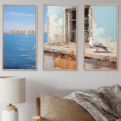 «Seagulls Perch Horizon II - Coastal Windows», art mural