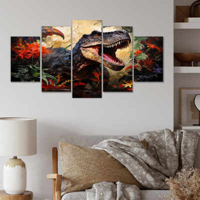 «Floral Tyrannosaurus Dinoasaur Jungle Portrait» - Art mural sur toile