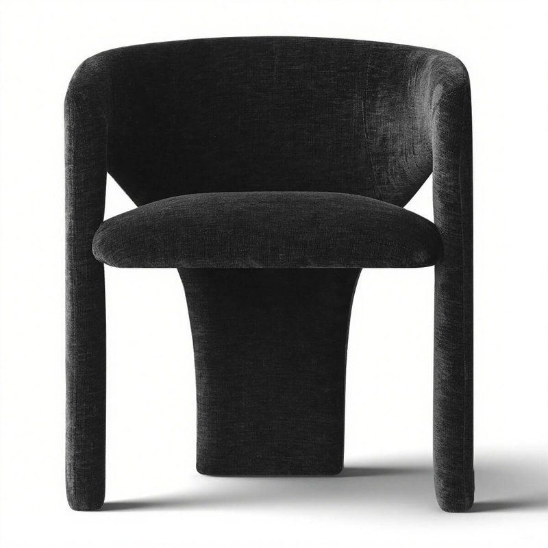 Modern Chenille Upholstered Dining Chair With Arm, Black
