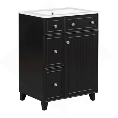 Meuble-lavabo peu encombrant avec lavabo en céramique et beaucoup de rangement
