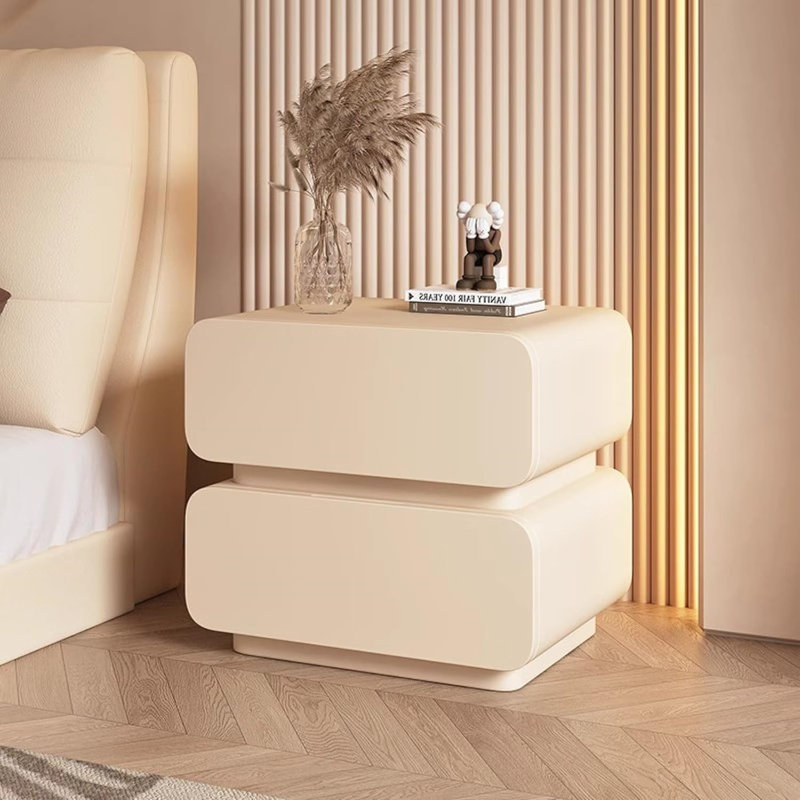 Armoire de chevet moderne en bois massif crème avec tiroirs à fermeture en douceur pour chambre à coucher ou salon