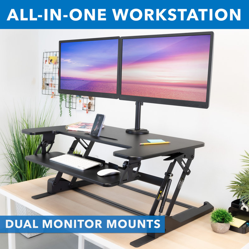 Mount-It! Height Adjustable Standing Desk Converter with Bonus Dual Monitor Mount Included, 36 Inch