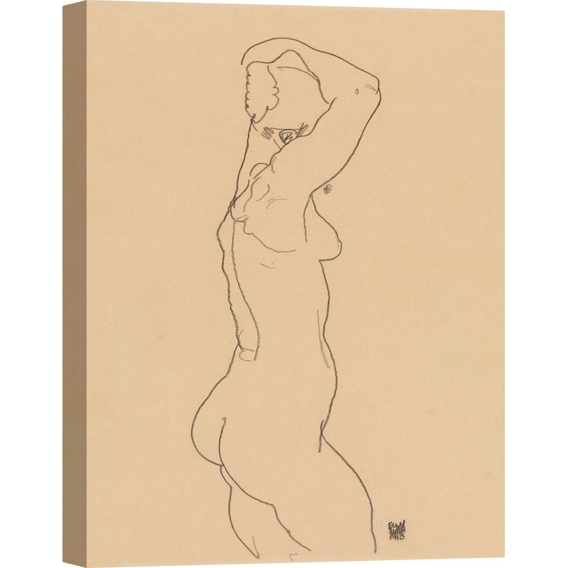 Standing Nude, Facing Right by Egon Schiele - Wrapped Canvas Rectangle Print Drawing Print, 100cm H x 70cm W x 4cm D