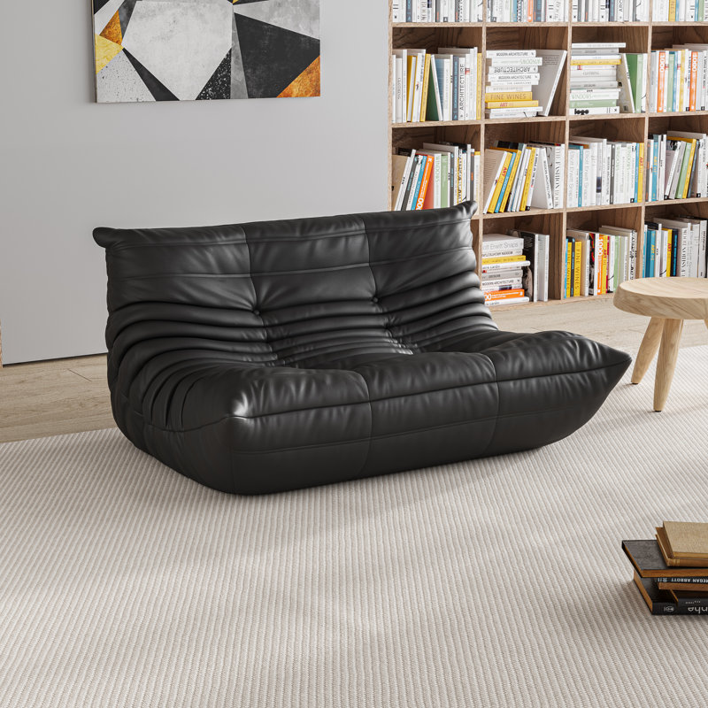 Fauteuil à billes en microfibre et causeuse standard en cuir, Similicuir noir, 54 po x 28,33 po x 40,15 po