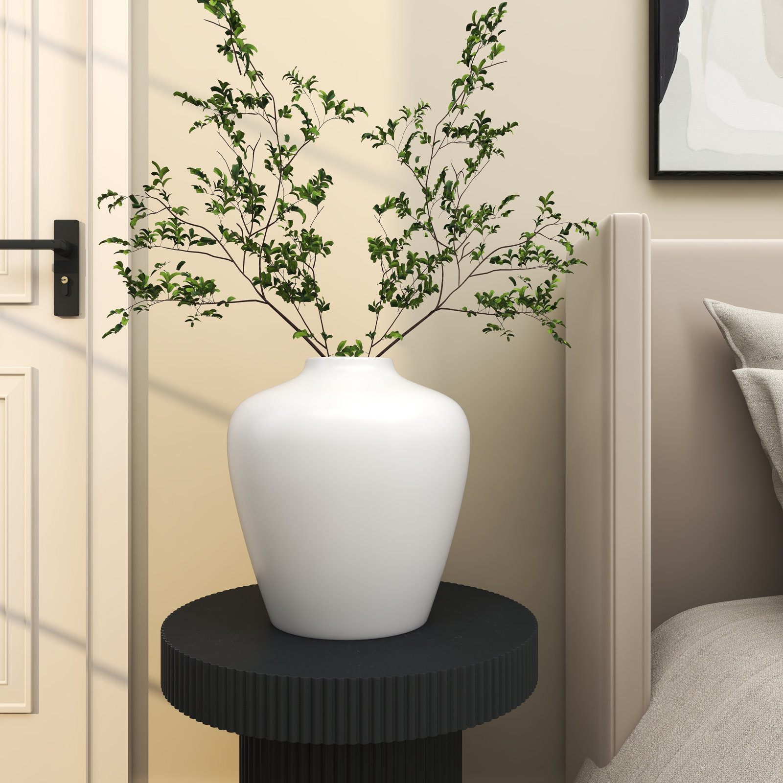 Mable Ceramic Table Vase, White
