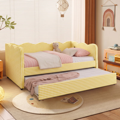Lit de jour avec couchette, canapé-lit, aucun sommier nécessaire, port USB, forme de vague adorable, tissu en lin