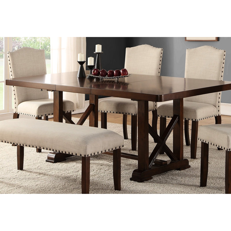 7 pièces au design contemporain: fini cerisier, table rectangulaire avec rallonge et 6 chaises rembourrées: - côté tonique