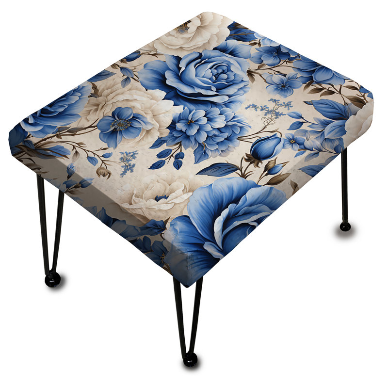 Blue Neo Victorian Roses Victorian Motif II - Repose-pieds rectangulaire floral