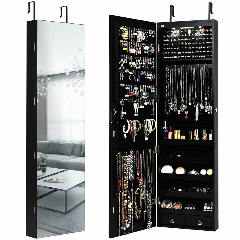 Armoire à bijoux avec miroir Conall, Noir