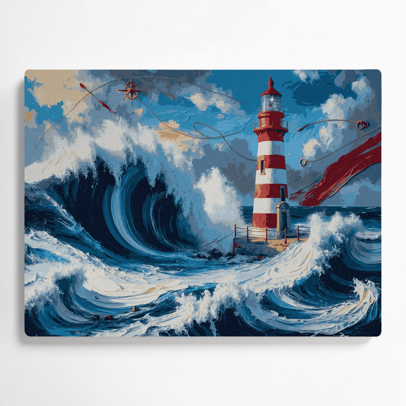 Art mural nautique rouge, blanc, bleu et bleu, H 16 po x l 20 po