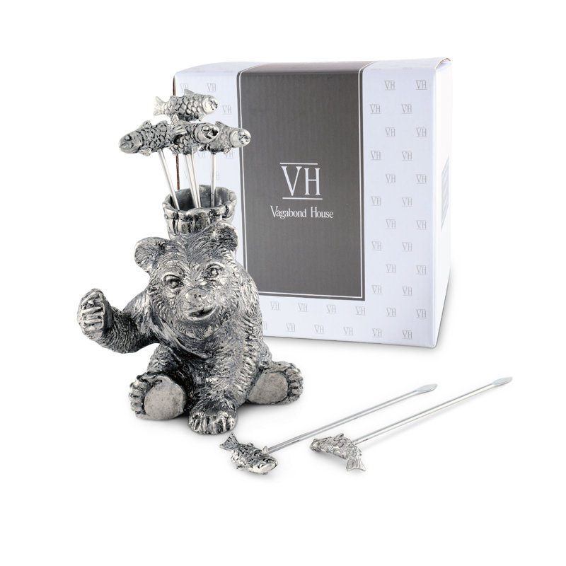Woodland Creatures Pewter Camping Bear with Fish Cheese Marker