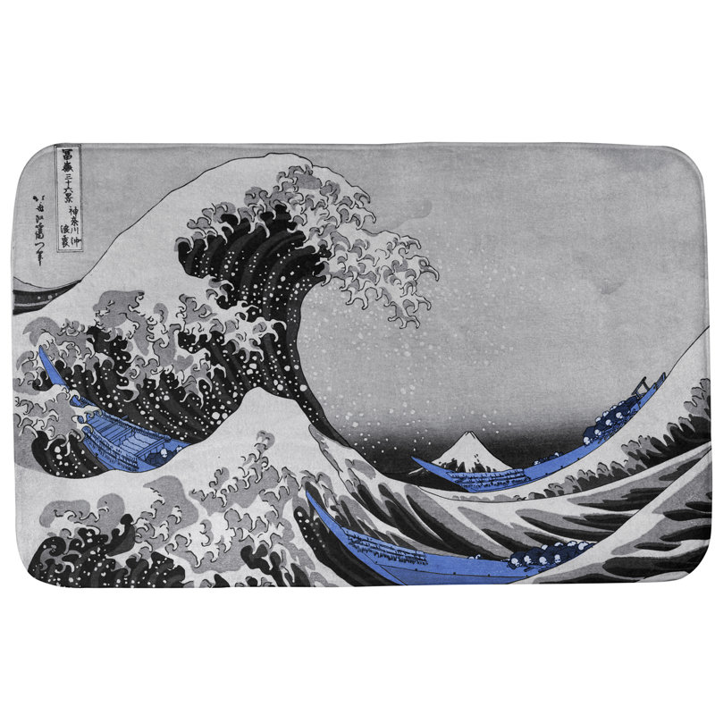 Tapis de bain antidérapant rectangulaire The Great Wave, l 17 po x L 24 po, Bleu/gris/noir