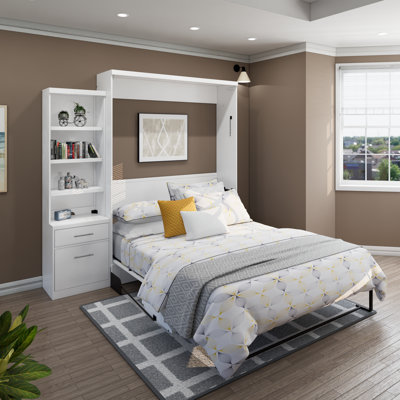 Johnniemae Queen Solid Wood Storage Murphy Desk Bed