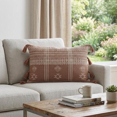 Coussin décoratif en coton 14 "x 20" avec pampilles Southwestern