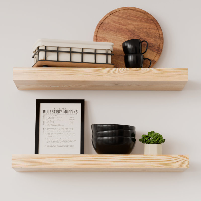 Tablettes flottantes en bois massif, tablettes en bois pour le mur, Naturel, 1.5" H x 20" W x 6.7" D