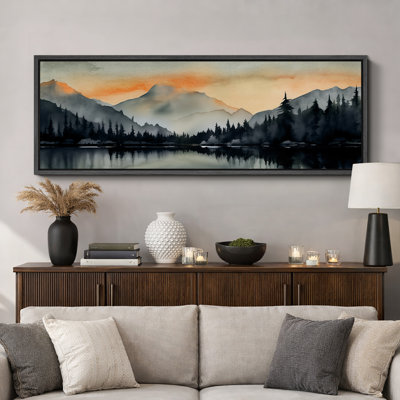 Abstract Landscape " Sunset Mountain Range And Lake Panoramic Antique Retro Colorful Bedroom Extra Large Wall Decor "