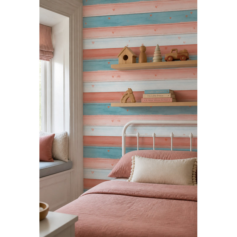 Papier peint rustique en bois, lames horizontales, bois peint, amovible, Textured Non-Pasted