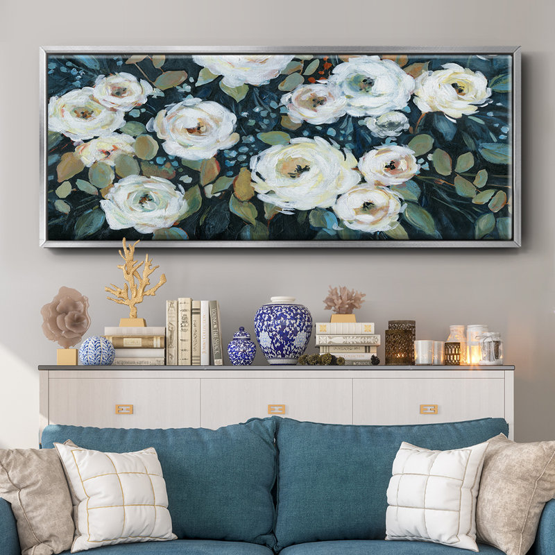 Moonlit Garden I- Framed Canvas, 12" H x 30" W