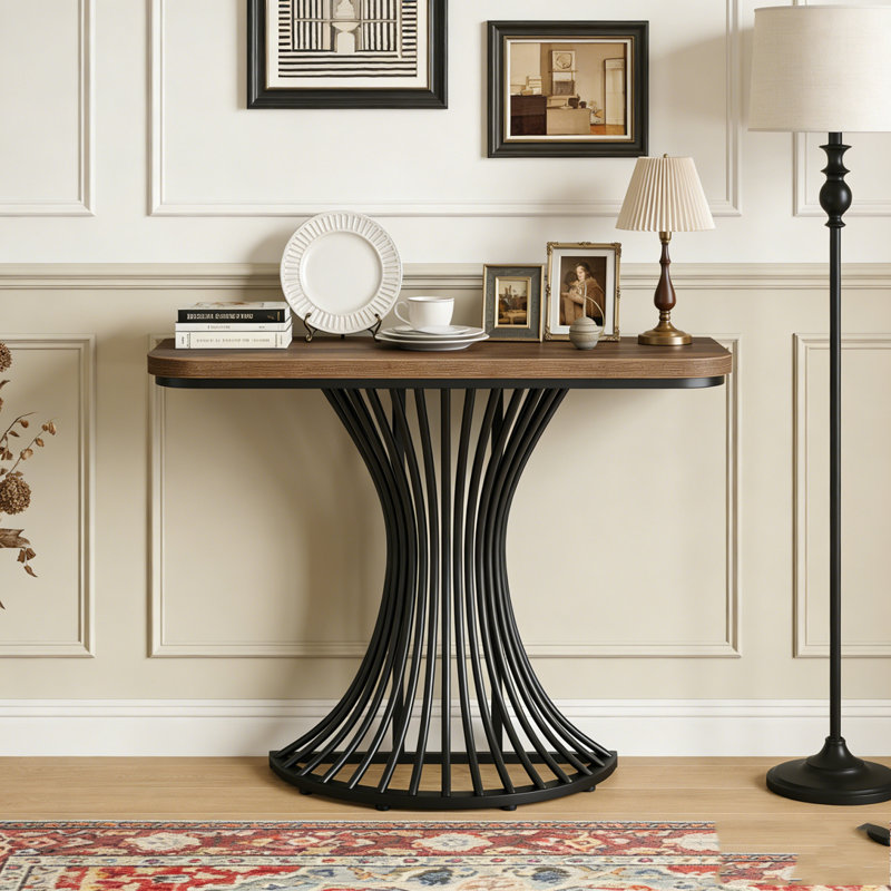 Accent Console Table Sofa Table with Geometric Metal Base