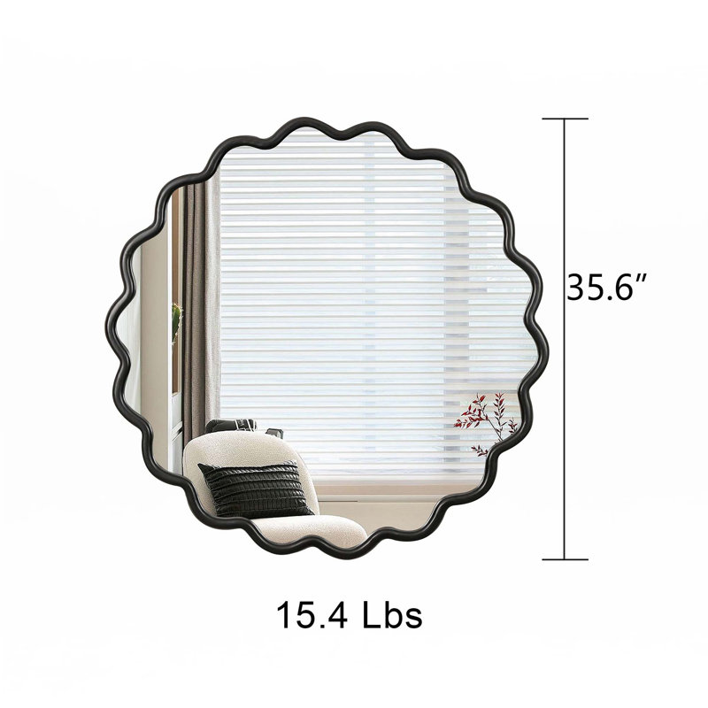 Miroir de meuble-lavabo mural en bois massif, Noir, 36 po x 36 po